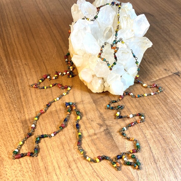 Vintage multicolor bead and chain long necklace